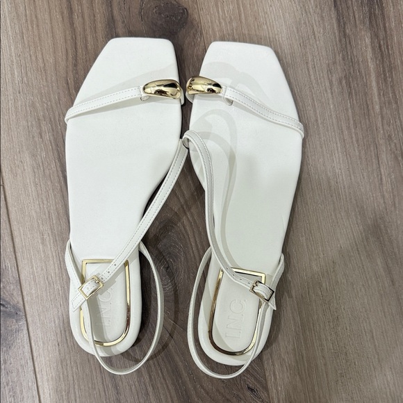 INC International Concepts White Sandals with Gold Details - Picture 1 of 2